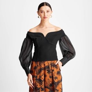 NWT FUTURE COLLECTIVE OFF SHOULDER BLOUSE SHEER SLEEVES BLACK, SOLD OUT, SIZE M
